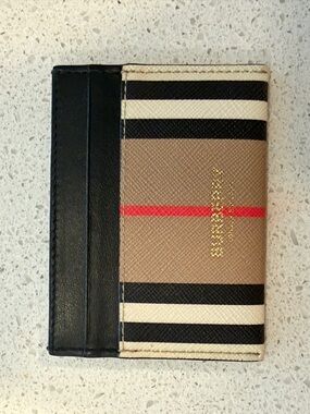 Burberry Black, Tan and Red Striped Card Holder
